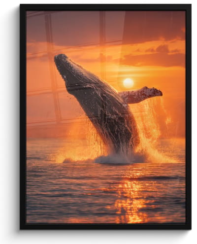 Poster in lijst - Fotolijst 60x80 cm - Posters - Walvis - Zon - Zee - Posterlijst zwart - Decoratie - Wanddecoratie woonkamer - Muurdecoratie slaapkamer