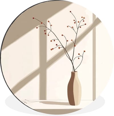 WallCircle - Wandcirkel - Muurcirkel - Vaas - Takken - Bessen - Minimalistisch - Aluminium - Dibond - 30x30 cm - Binnen en Buiten