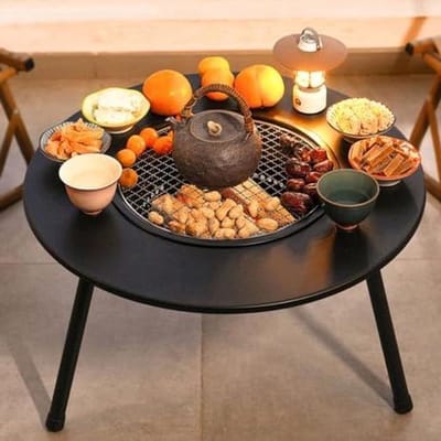 Buiten vuurplaats - BBQ tafel - Gezellige avonden - 3-in-1 functie - Ronde tafel - Zwart