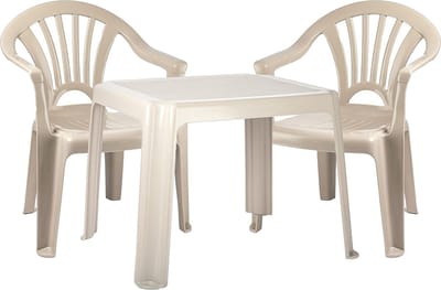 Forte Plastics Kinderstoelen 2x met tafeltje set - buiten/binnen - beige - kunststof - tuin meubels