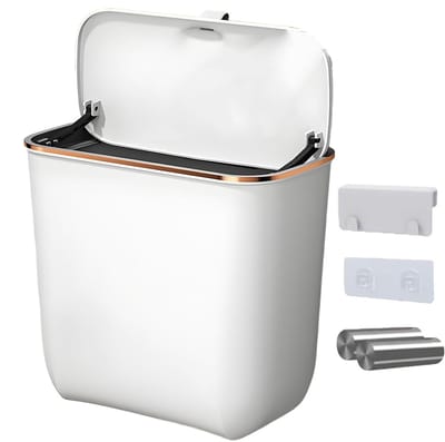 Keuken Compostbak - Hangemmer Deksel - Afval Scheiden - Ruimtebesparend Ontwerp - 7 Liter Inhoud - Wit Groen