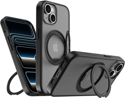 IYUPP Hoesje geschikt voor iPhone 15 360 Hoesje - Geschikt voor MagSafe - Met 360 graden Draaibare Kickstand - Zwart