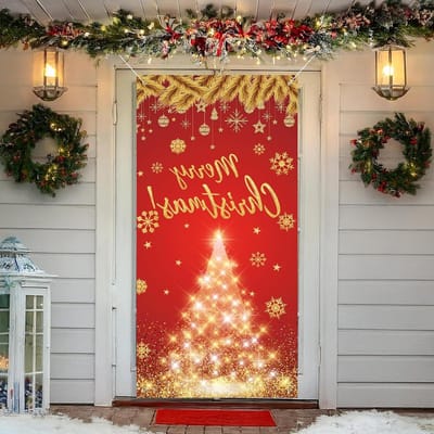 Kerstdeco voor Deur - Gouden Ster Winterboom Buiten Hangdecoratie voor Feestdagen en Thuisversiering