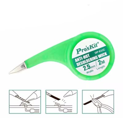 Desoldeer lint Pro'sKit | 2 meter lint | 2.5 mm breed | Desoldeerlytze | Fijn Kopervlechtwerk