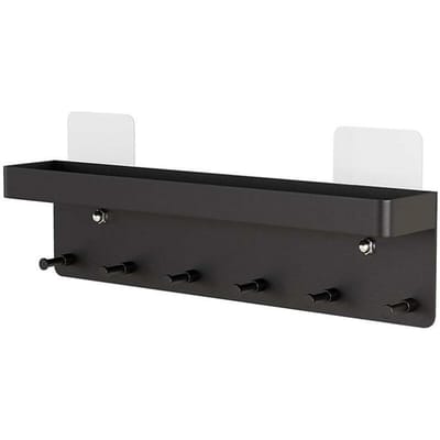 Eenvoudige metalen keukenplank, multifunctionele wandgemonteerde opbergrek, sleutelhanger, jas, hoed, paraplustandaard, opberghanger voor thuis 24.5*4.5*6cm zwart