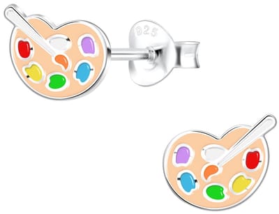 Joy|S - Zilveren palette oorbellen - 8 x 6 mm - schilder paletje kinderoorbellen - 55