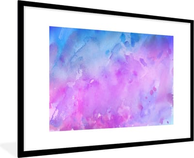 Fotolijst incl. Poster - Waterverf - Paars - Abstract - Blauw - 120x80 cm - Posterlijst