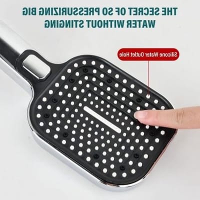 Multifunctionele vierkante douchekop met hoge druk, groot oppervlak, 161 siliconen sproeiers, jetmassage, eenvoudig te reinigen en verstopping te voorkomen.