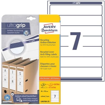 AVERY ordnerruggen etiketten 38 x 192mm, gerecycled, naturel wit, 210 stuks