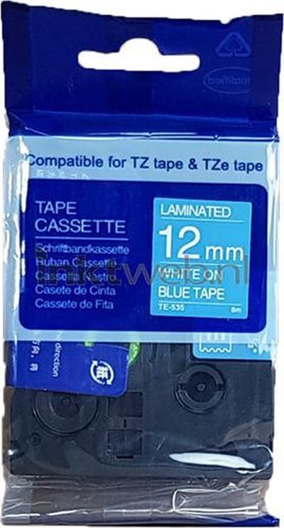 FLWR - Lettertape / TZE-535 / Wit op Blauw - Geschikt voor Brother