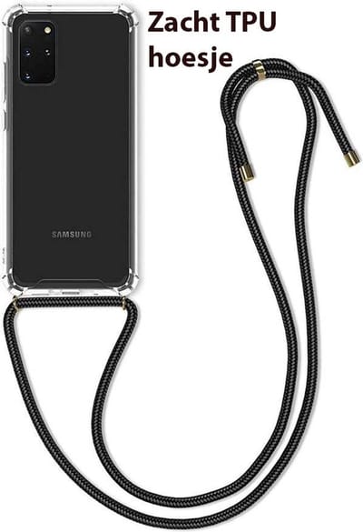 Hoesje Geschikt Voor Samsung Galaxy A02s hoesje met koord transparant Siliconen Zwart – A02s backcover – Hoesje Geschikt Voor Samsung Galaxy A02s case – oTronica koord hoesje Hoesje Geschikt Voor Samsung Galaxy