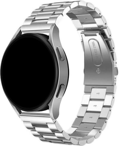 Stravo Stalen schakel bandje - geschikt voor Samsung Galaxy Watch 7 (40 & 44mm) / Galaxy Watch 6 (Classic) / Galaxy Watch 5 / Watch 5 Pro / Watch 4 (Classic) / Watch FE - Metalen RVS bandje voor Galaxy Watch 4-5-6 alle varianten - Zilver