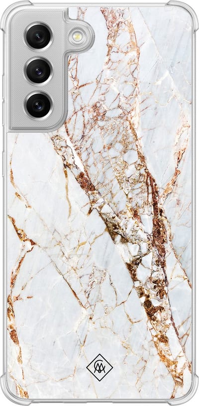 Casimoda® hoesje - Geschikt voor Samsung Galaxy S21 FE - Marmer Goud - Shockproof case - Extra sterk - Siliconen/TPU - Goudkleurig, Transparant
