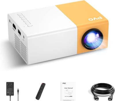 ALLGoods. Draagbare Beamer - Mini Beamer 4K - Projector Scherm – 4K Support – tot 170 Inch – LED Full HD - Home Cinema - Mini Projector - met Afstandsbediening - Wit/Geel