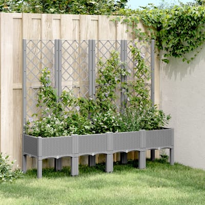 vidaXL - Plantenbak - met - latwerk - 160x40x142 - cm - polypropeen - lichtgrijs
