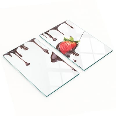 Set van twee glazen snijplanken voor in de keuken, aardbei-chocoladesmaak, 2x30x52 cm