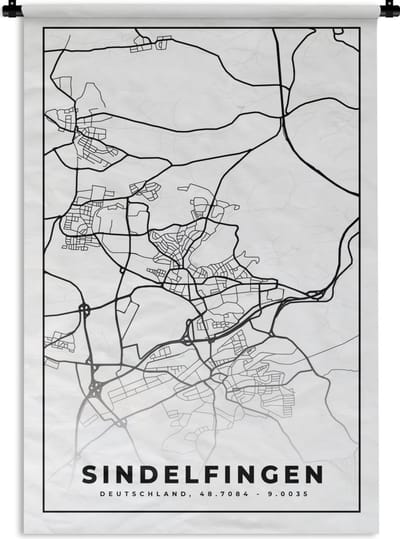 Wandkleed - Wanddoek - Plattegrond - Sindelfingen - Kaart - Stadskaart - 120x180 cm - Wandtapijt
