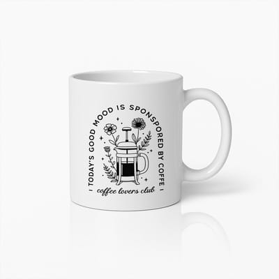 Koffiemok 330ml – "De goede bui van vandaag wordt gesponsord door koffie" Quote Design – Cadeau voor Koffieliefhebbers, Kantoor, Thuis