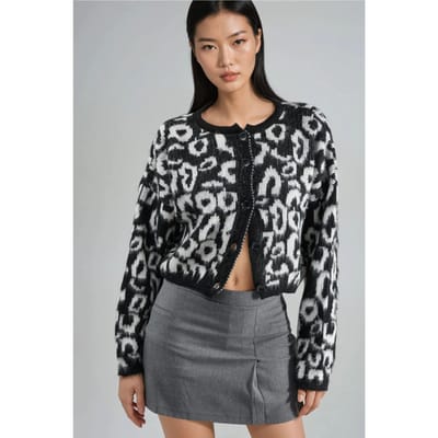 Luipaardprint Knopen Cardigan