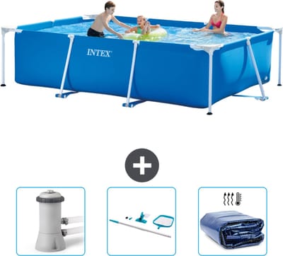 Intex Rechthoekig Frame Zwembad - 300 x 200 x 75 cm - Blauw - Inclusief Zwembadfilterpomp - Schoonmaakset - Solarzeil