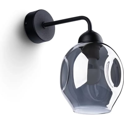 Wandlamp FILLAN 1 met ingedeukte glazen kap - Sollux Lighting - IP20 - Zwart staal behuizing - 25 x 15 x 29 cm - 1 x E27 LED, exclusief lichtbron - Max. 15 W - Moderne wandlamp voor woonkamer, slaapkamer en eetkamer