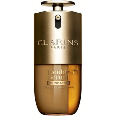 Clarins DOUBLE SERUM FOUNDATION, Pompflacon, Vloeistof, Universele huid, Tegen dofheid, Hydrateren, Verhelderend, Smoothing, D2W, Satijn
