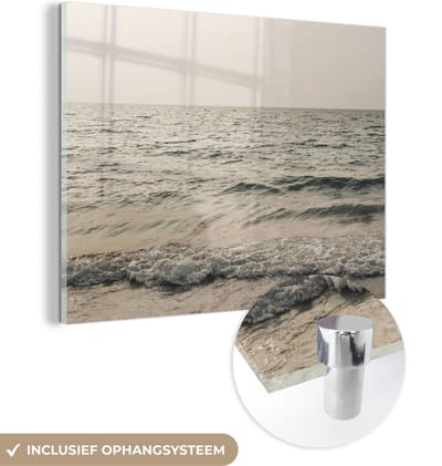 MuchoWow® Glasschilderij 160x120 cm - Schilderij acrylglas - Zee - Zomer - Golven - Foto op glas - Schilderijen