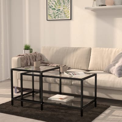 vidaXL - 2-delige - Salontafelset - gehard - glas - transparant
