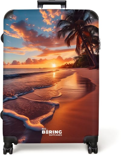 NoBoringSuitcases.com® - Koffer groot - Reiskoffer lichtgewicht - Strand bij zonsondergang - Rolkoffer met 4 wielen - Grote trolley XL - 98 liter bagage