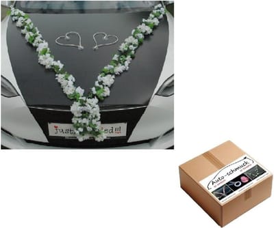 Sierlijn Bruiloft Auto Wit Roze Bloemen