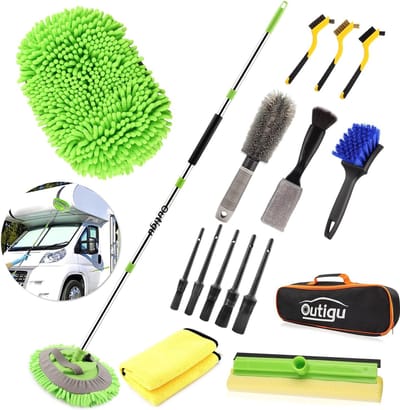 Auto Cleaning Kit, 62 Inch Auto Wash Mop Mitt met Lange Handvat, Auto Wasborstel Reiniging Kit Voorruit Ruitenwisser, Auto Wiel Borstel, Auto Detailing Borstel Set, Complete Auto Reiniging Supplies