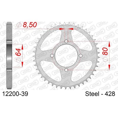 Stalen tandwiel Afam 428 39 dents