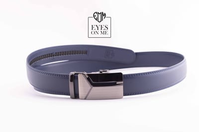 Blauwe lederen riem zonder gaatjes met automatische gesp voor heren ( Model 37 )