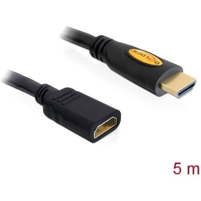 Delock 83082 HDMI-kabel HDMI Verlengkabel HDMI-A-stekker, HDMI-A-bus 5.00 m Zwart 4K UHD, Vergulde steekcontacten