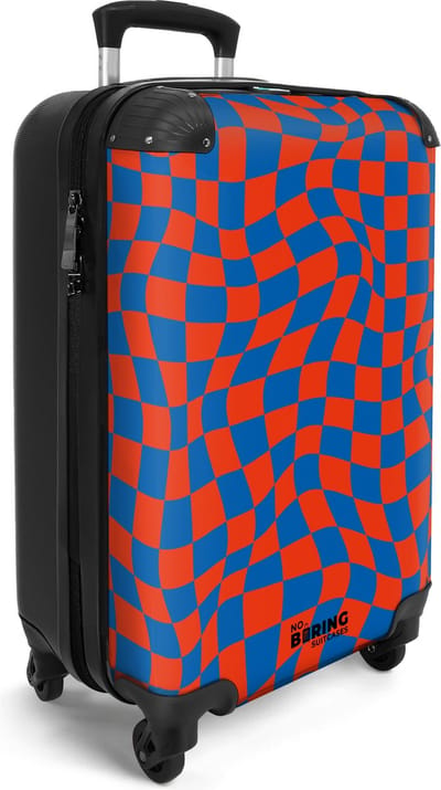NoBoringSuitcases.com® - Handbagage koffer lichtgewicht - Reiskoffer trolley - Golvende rood met blauw geruite print - Reis rolkoffer met wieltjes - Cabin koffertje klein - Carryon valies - Harde bagagekoffer - Past binnen 55x40x20 en 55x35x25