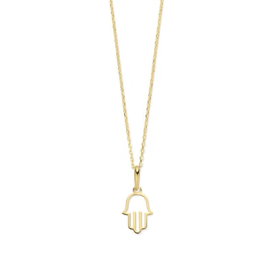 New Bling 9NBG-0665 Gouden Ketting met Fatima Handje - 14 Karaat Collier met Hanger - Ankerschakel - 39+3+3cm - Handje 11.6x7.4mm - Goud