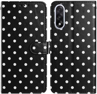 Hoesje Geschikt voor OnePlus Nord 5 | Polka Dot Wallet Book Case | Portemonnee Hoesje | 3 Pasjes | Magneetsluiting | Stand Functie | Zwart
