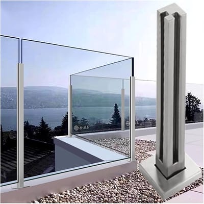 Glazen Balustrade Paal - Terrashek Glazen Hekwerk - Buitenruimte Afschermen - Roestvrij Staal 304 - 145 cm - Grijs
