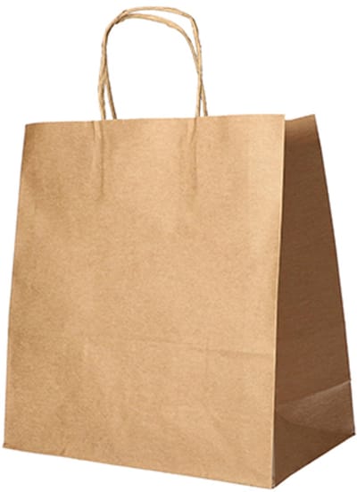 12x 25 Draagtassen papier 27 cm x 32 cm x 17 cm bruin met gedraaid handvat