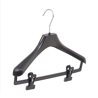 De Kledinghanger Gigant - Mantelhanger - Kostuumhanger - Jassenhanger - Kinderen - LX36 - 50 Stuks - Kunststof - Zwart - Gebogen Model - Schouderverbreding 4,2 cm - Anti-slip Knijpers - 36 cm - Kinderhanger - Kledinghanger - Kleerhanger - LX-Serie