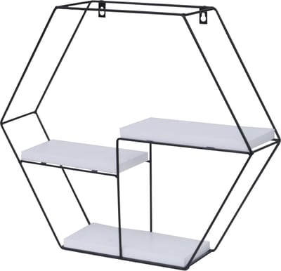 Wandplank MCW-K76, Hangende plank Zwevende plank, 3 planken Metalen massief hout Industrieel 43x49x11cm ~ wit