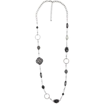 Behave – Ketting vintage antiek zilverkleur – 94 cm met zwarte kralen