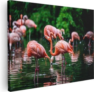 Artaza Canvas Schilderij Vogels - 40x30 cm - Klein - Wanddecoratie Flamingo - Muurdecoratie Dieren - Kamer Accessoires