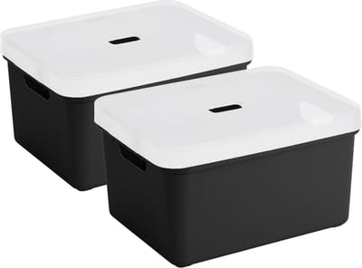 Sunware opbergbox - 2x stuks - 32 liter - zwart - kunststof - transparante deksel - 45x35x24 cm - Sigma serie