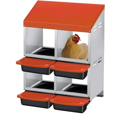 Kip-nistbox - Voor kippenhouderij of eiercollectie - 2-laags opklapbaar met 4 compartimenten - Metaal met uittrekbare eierdoos - Oranje