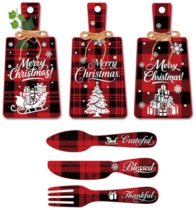 Dailygoods- Kerstbord 6 Stuks Houten - Eetborddecoraties - Muurdecoratie - Keukenaccessoires - Kerstthema - Ontspannen Sfeer - Decoratiebord