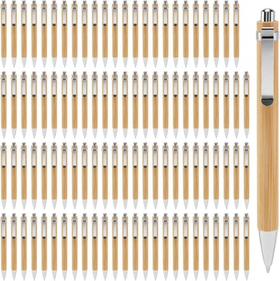 Cosensi - Bamboe Balpennen Set van 100 - Kantoor & School Benodigdheden - Houten Balpen - Geschenken voor Thanksgiving en Kerstmis - Blauwe Inkt