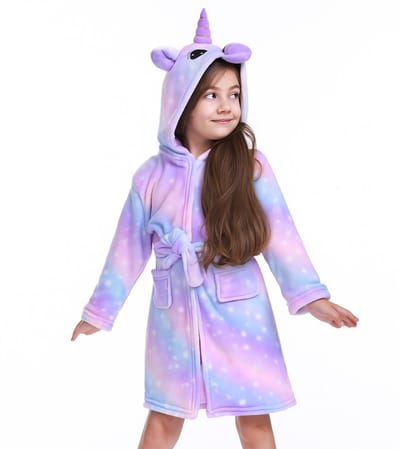 BoefieBoef Kinderbadjas Paarse Eenhoorn – Ochtendjas & Pyjamajas voor Jongens en Meisjes – Zacht Flanel – Unicorn – 2-5 Jaar - lengte 90-120 cm