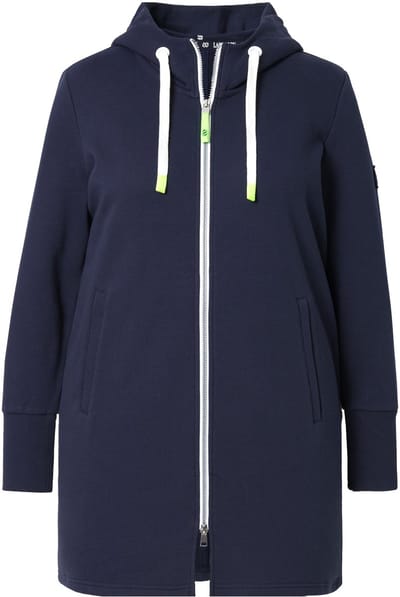 Laurasøn - Dames - Sweatjas lang model capuchon tailleband met trekkoord achter - Marine - Maat 44+