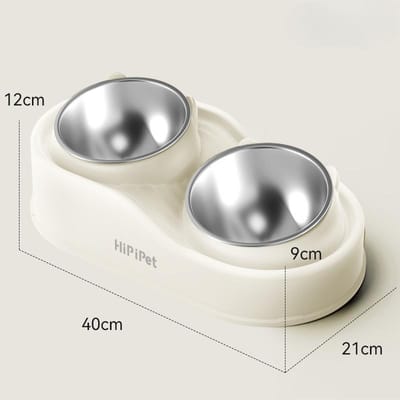 Nouvel Animal de Compagnie Partition Haute-basse Chat Mignon Céramique Double Bol Bol pour Chat Eau Potable Alimentation Bol pour Chien Anti-basculement Bol pour Animal de Compagnie 40*21*12cm gray